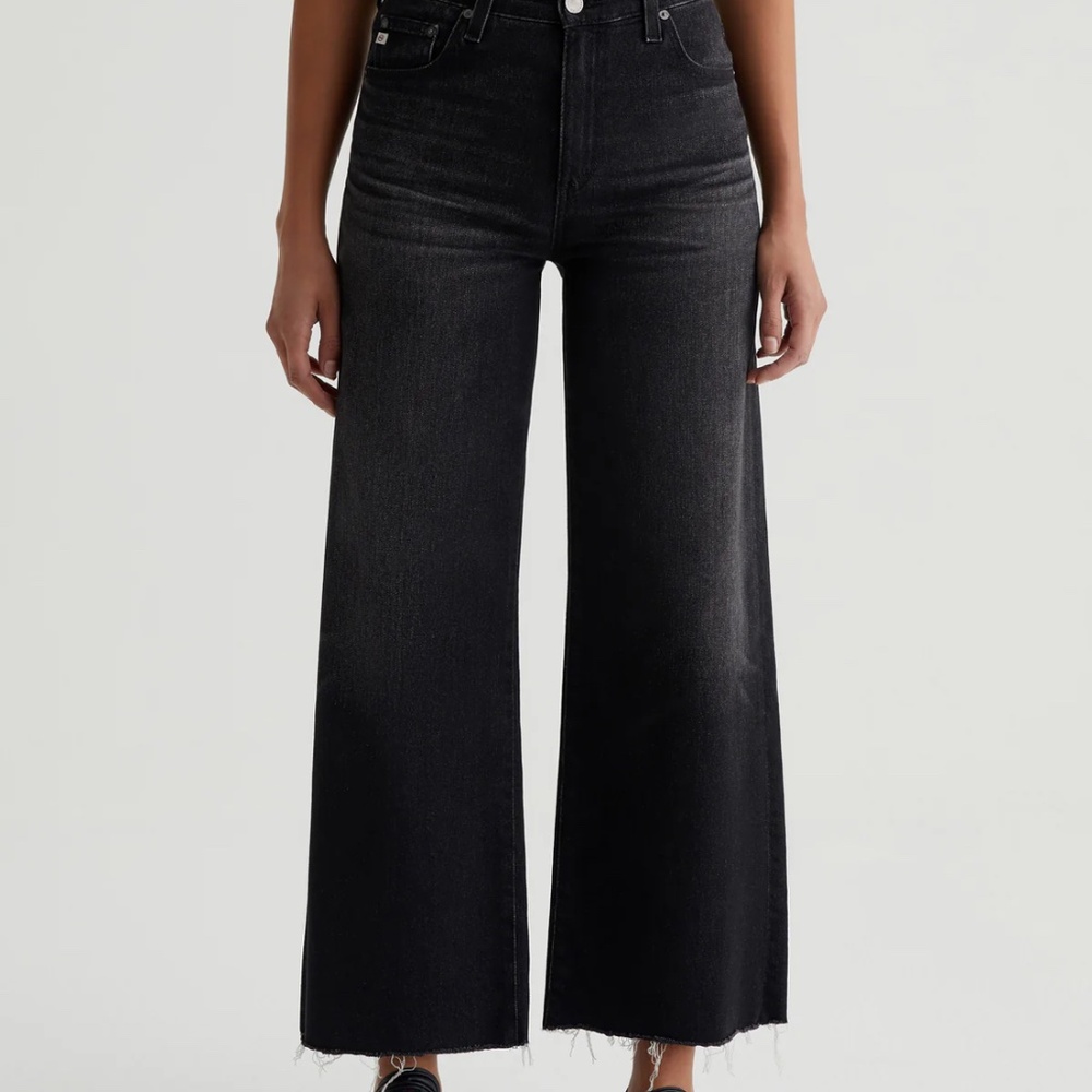 AG Adriano Goldschmied Saige Wide Leg Crop High Rise Cloud Soft Size 24 Black